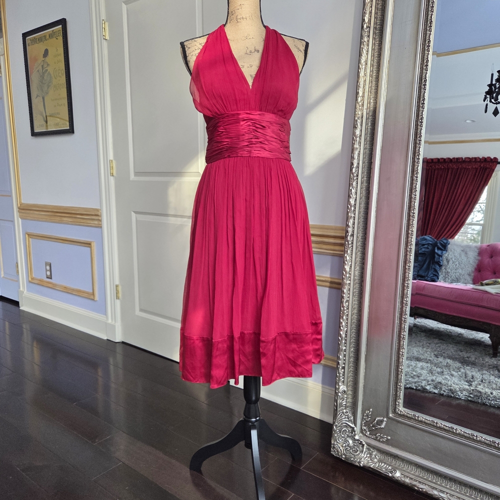Maggy London Fuchsia Halter Midi Dress